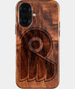 Eco-friendly Philadelphia Flyers iPhone 16 Case - Carved Wood Custom Philadelphia Flyers Gift For Him - Monogrammed Personalized iPhone 16 Cover By Engraved In Nature