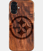 Eco-friendly Pittsburgh Steelers iPhone 16 Plus Case - Carved Wood Custom Pittsburgh Steelers Gift For Him - Monogrammed Personalized iPhone 16 Plus Cover By Engraved In Nature