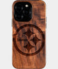 Eco-friendly Pittsburgh Steelers iPhone 16 Pro Case - Carved Wood Custom Pittsburgh Steelers Gift For Him - Monogrammed Personalized iPhone 16 Pro Cover By Engraved In Nature