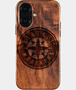Eco-friendly Seattle Mariners iPhone 16 Case - Carved Wood Custom Seattle Mariners Gift For Him - Monogrammed Personalized iPhone 16 Cover By Engraved In Nature