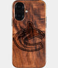 Eco-friendly Vancouver Canucks iPhone 16 Case - Carved Wood Custom Vancouver Canucks Gift For Him - Monogrammed Personalized iPhone 16 Cover By Engraved In Nature