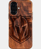 Eco-friendly Vegas Golden Knights iPhone 16 Case - Carved Wood Custom Vegas Golden Knights Gift For Him - Monogrammed Personalized iPhone 16 Cover By Engraved In Nature