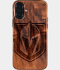 Eco-friendly Vegas Golden Knights iPhone 16 Plus Case - Carved Wood Custom Vegas Golden Knights Gift For Him - Monogrammed Personalized iPhone 16 Plus Cover By Engraved In Nature
