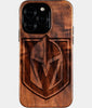 Eco-friendly Vegas Golden Knights iPhone 16 Pro Case - Carved Wood Custom Vegas Golden Knights Gift For Him - Monogrammed Personalized iPhone 16 Pro Cover By Engraved In Nature