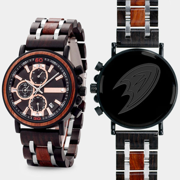 Anaheim Ducks Mens Wrist Watch  - Personalized Anaheim Ducks Mens Watches - Custom Gifts For Him, Birthday Gifts, Gift For Dad - Best 2022 Anaheim Ducks Christmas Gifts - Black 45mm NHL Wood Watch - By Engraved In Nature