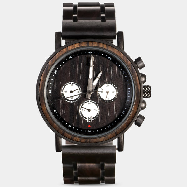 Calgary Flames Wooden Wristwatch - Chronograph Black Walnut Watch