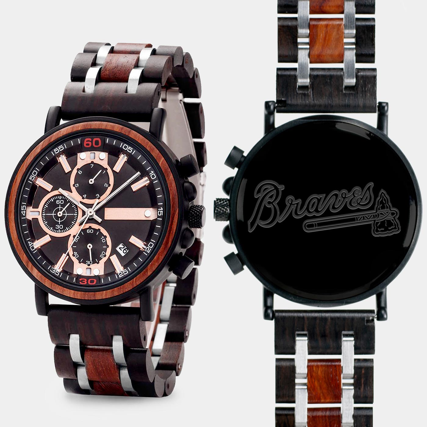 Atlanta Braves Wooden Wristwatch - Chronograph Mahogany and Walnut Watches