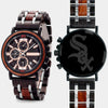 Chicago White Sox Mens Wrist Watch - Personalized Chicago White Sox Mens Watches - Custom Gifts For Him, Birthday Gifts, Gift For Dad - Best 2022 Chicago White Sox Christmas Gifts - Black 45mm MLB Wood Watch - By Engraved In Nature