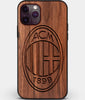 Custom Carved Wood A.C. Milan iPhone 11 Pro Max Case | Personalized Walnut Wood A.C. Milan Cover, Birthday Gift, Gifts For Him, Monogrammed Gift For Fan | by Engraved In Nature