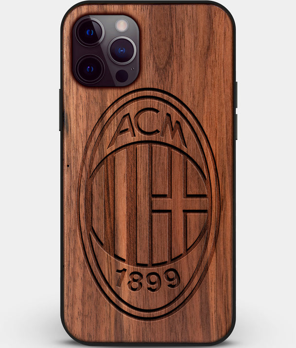 Custom Carved Wood A.C. Milan iPhone 12 Pro Case | Personalized Walnut Wood A.C. Milan Cover, Birthday Gift, Gifts For Him, Monogrammed Gift For Fan | by Engraved In Nature