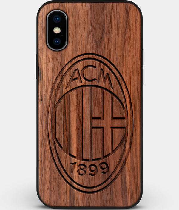 Custom Carved Wood A.C. Milan iPhone XS Max Case | Personalized Walnut Wood A.C. Milan Cover, Birthday Gift, Gifts For Him, Monogrammed Gift For Fan | by Engraved In Nature