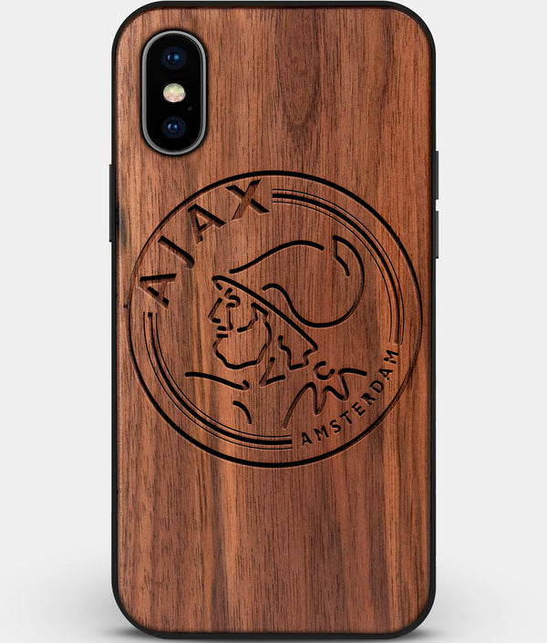Custom Carved Wood AFC Ajax iPhone XS Max Case | Personalized Walnut Wood AFC Ajax Cover, Birthday Gift, Gifts For Him, Monogrammed Gift For Fan | by Engraved In Nature