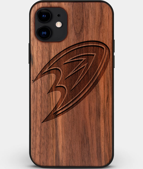 Custom Carved Wood Anaheim Ducks iPhone 12 Case | Personalized Walnut Wood Anaheim Ducks Cover, Birthday Gift, Gifts For Him, Monogrammed Gift For Fan | by Engraved In Nature