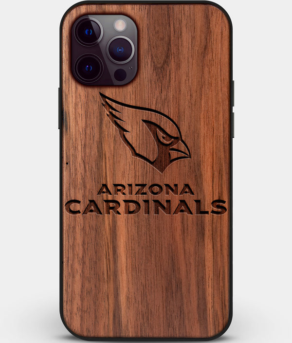 Custom Carved Wood Arizona Cardinals iPhone 12 Pro Max Case | Personalized Walnut Wood Arizona Cardinals Cover, Birthday Gift, Gifts For Him, Monogrammed Gift For Fan | by Engraved In Nature