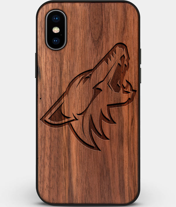 Custom Carved Wood Arizona Coyotes iPhone XS Max Case | Personalized Walnut Wood Arizona Coyotes Cover, Birthday Gift, Gifts For Him, Monogrammed Gift For Fan | by Engraved In Nature