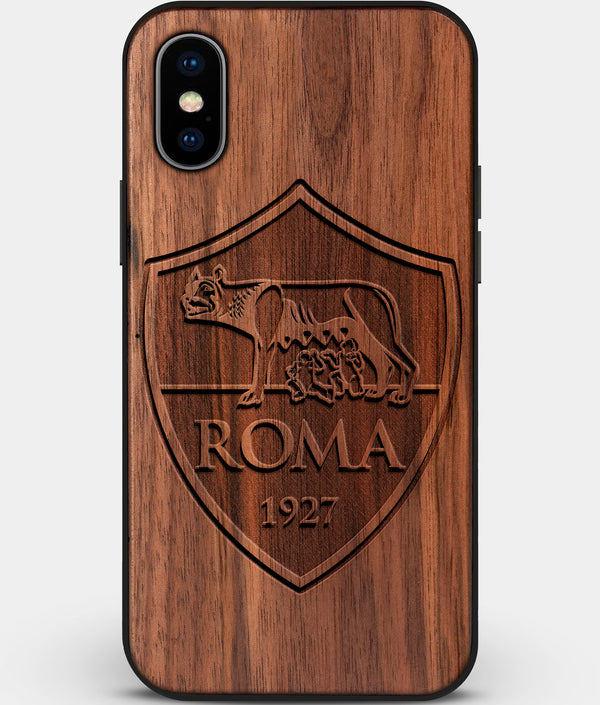 Custom Carved Wood A.S. Roma iPhone XS Max Case | Personalized Walnut Wood A.S. Roma Cover, Birthday Gift, Gifts For Him, Monogrammed Gift For Fan | by Engraved In Nature