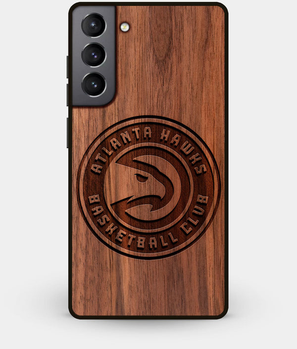 Best Walnut Wood Atlanta Hawks Galaxy S21 Case - Custom Engraved Cover - Engraved In Nature