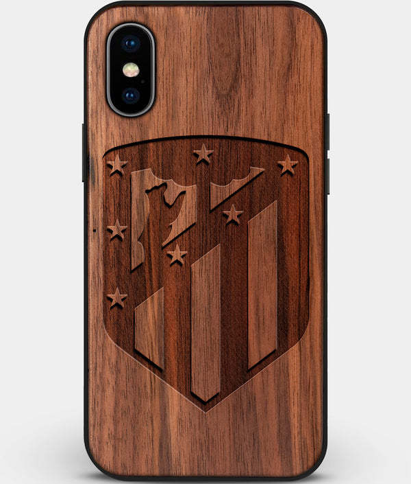 Custom Carved Wood Atletico Madrid iPhone XS Max Case | Personalized Walnut Wood Atletico Madrid Cover, Birthday Gift, Gifts For Him, Monogrammed Gift For Fan | by Engraved In Nature