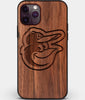 Custom Carved Wood Baltimore Orioles iPhone 11 Pro Max Case | Personalized Walnut Wood Baltimore Orioles Cover, Birthday Gift, Gifts For Him, Monogrammed Gift For Fan | by Engraved In Nature