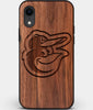 Custom Carved Wood Baltimore Orioles iPhone XR Case | Personalized Walnut Wood Baltimore Orioles Cover, Birthday Gift, Gifts For Him, Monogrammed Gift For Fan | by Engraved In Nature