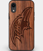 Custom Carved Wood Baltimore Ravens iPhone XR Case | Personalized Walnut Wood Baltimore Ravens Cover, Birthday Gift, Gifts For Him, Monogrammed Gift For Fan | by Engraved In Nature