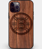 Custom Carved Wood Boston Bruins iPhone 12 Pro Case | Personalized Walnut Wood Boston Bruins Cover, Birthday Gift, Gifts For Him, Monogrammed Gift For Fan | by Engraved In Nature