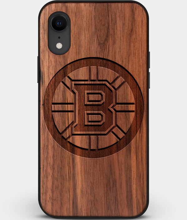 Custom Carved Wood Boston Bruins iPhone XR Case | Personalized Walnut Wood Boston Bruins Cover, Birthday Gift, Gifts For Him, Monogrammed Gift For Fan | by Engraved In Nature