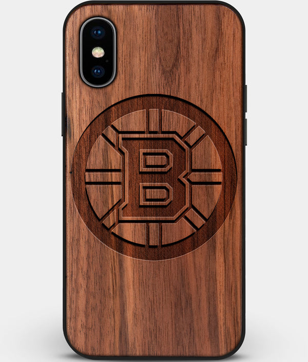 Custom Carved Wood Boston Bruins iPhone XS Max Case | Personalized Walnut Wood Boston Bruins Cover, Birthday Gift, Gifts For Him, Monogrammed Gift For Fan | by Engraved In Nature