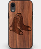 Custom Carved Wood Boston Red Sox iPhone XR Case | Personalized Walnut Wood Boston Red Sox Cover, Birthday Gift, Gifts For Him, Monogrammed Gift For Fan | by Engraved In Nature