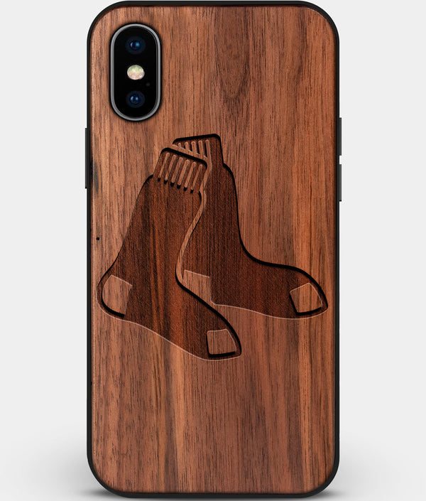 Custom Carved Wood Boston Red Sox iPhone X/XS Case | Personalized Walnut Wood Boston Red Sox Cover, Birthday Gift, Gifts For Him, Monogrammed Gift For Fan | by Engraved In Nature
