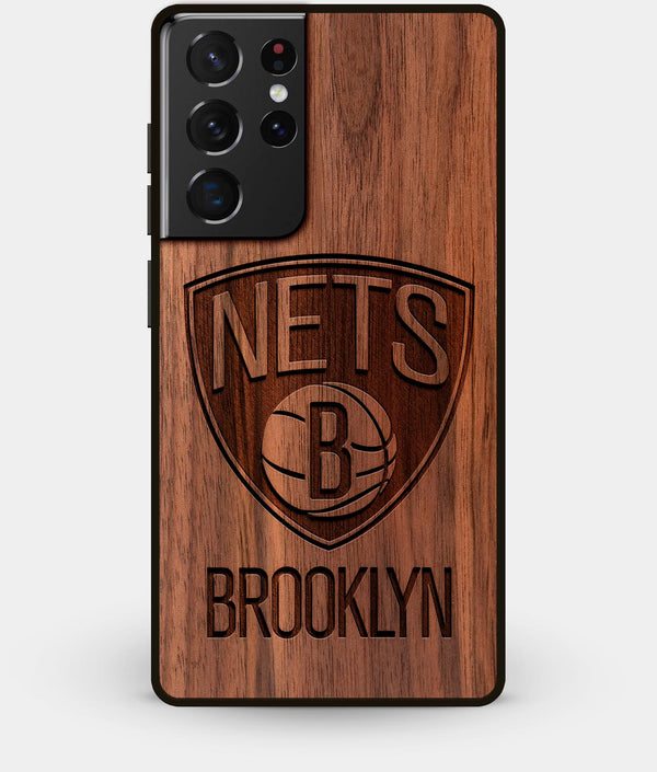 Best Walnut Wood Brooklyn Nets Galaxy S21 Ultra Case - Custom Engraved Cover - Engraved In Nature