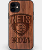 Custom Carved Wood Brooklyn Nets iPhone 12 Case | Personalized Walnut Wood Brooklyn Nets Cover, Birthday Gift, Gifts For Him, Monogrammed Gift For Fan | by Engraved In Nature