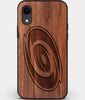 Custom Carved Wood Carolina Hurricanes iPhone XR Case | Personalized Walnut Wood Carolina Hurricanes Cover, Birthday Gift, Gifts For Him, Monogrammed Gift For Fan | by Engraved In Nature