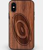 Custom Carved Wood Carolina Hurricanes iPhone X/XS Case | Personalized Walnut Wood Carolina Hurricanes Cover, Birthday Gift, Gifts For Him, Monogrammed Gift For Fan | by Engraved In Nature