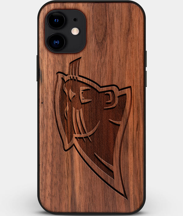 Custom Carved Wood Carolina Panthers iPhone 11 Case | Personalized Walnut Wood Carolina Panthers Cover, Birthday Gift, Gifts For Him, Monogrammed Gift For Fan | by Engraved In Nature
