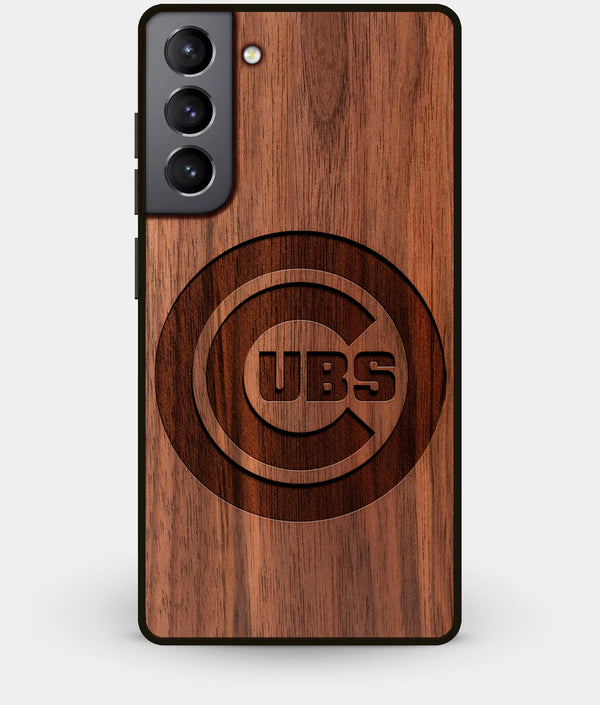 Best Walnut Wood Chicago Cubs Galaxy S21 Case - Custom Engraved Cover - Engraved In Nature