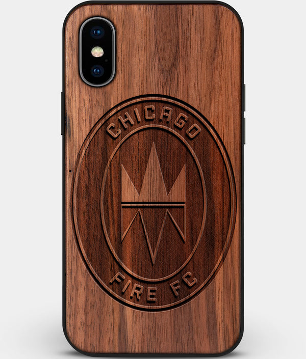 Custom Carved Wood Chicago Fire SC iPhone X/XS Case | Personalized Walnut Wood Chicago Fire SC Cover, Birthday Gift, Gifts For Him, Monogrammed Gift For Fan | by Engraved In Nature