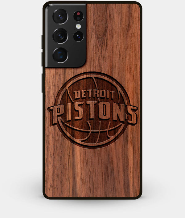 Best Walnut Wood Detroit Pistons Galaxy S21 Ultra Case - Custom Engraved Cover - Engraved In Nature