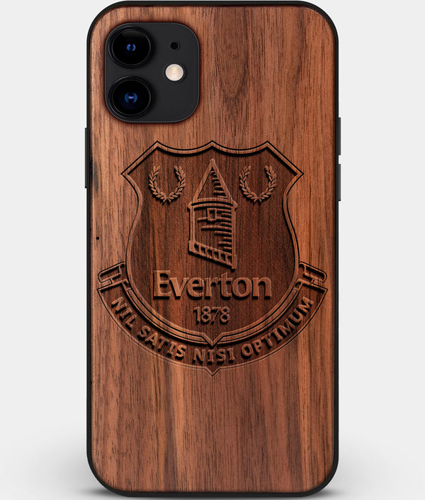 Custom Carved Wood Everton F.C. iPhone 11 Case | Personalized Walnut Wood Everton F.C. Cover, Birthday Gift, Gifts For Him, Monogrammed Gift For Fan | by Engraved In Nature