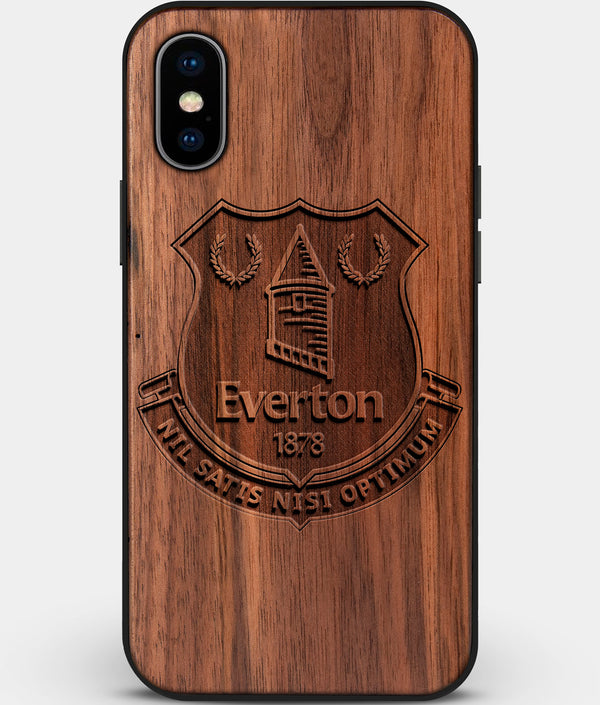 Custom Carved Wood Everton F.C. iPhone XS Max Case | Personalized Walnut Wood Everton F.C. Cover, Birthday Gift, Gifts For Him, Monogrammed Gift For Fan | by Engraved In Nature