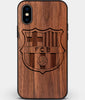 Custom Carved Wood FC Barcelona iPhone X/XS Case | Personalized Walnut Wood FC Barcelona Cover, Birthday Gift, Gifts For Him, Monogrammed Gift For Fan | by Engraved In Nature