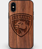 Custom Carved Wood Florida Panthers iPhone X/XS Case | Personalized Walnut Wood Florida Panthers Cover, Birthday Gift, Gifts For Him, Monogrammed Gift For Fan | by Engraved In Nature