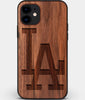 Custom Carved Wood Los Angeles Dodgers iPhone 11 Case Classic | Personalized Walnut Wood Los Angeles Dodgers Cover, Birthday Gift, Gifts For Him, Monogrammed Gift For Fan | by Engraved In Nature