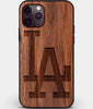 Custom Carved Wood Los Angeles Dodgers iPhone 11 Pro Case Classic | Personalized Walnut Wood Los Angeles Dodgers Cover, Birthday Gift, Gifts For Him, Monogrammed Gift For Fan | by Engraved In Nature