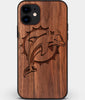 Custom Carved Wood Miami Dolphins iPhone 11 Case | Personalized Walnut Wood Miami Dolphins Cover, Birthday Gift, Gifts For Him, Monogrammed Gift For Fan | by Engraved In Nature