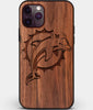 Custom Carved Wood Miami Dolphins iPhone 11 Pro Max Case | Personalized Walnut Wood Miami Dolphins Cover, Birthday Gift, Gifts For Him, Monogrammed Gift For Fan | by Engraved In Nature