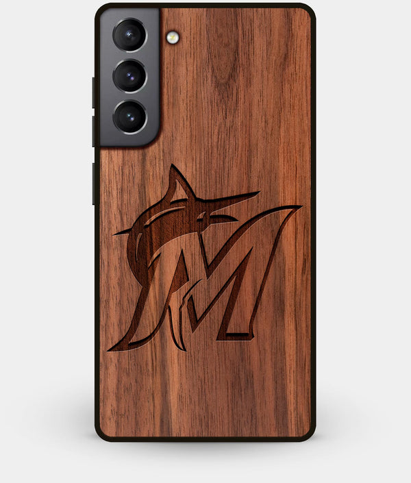 Best Walnut Wood Miami Marlins Galaxy S21 Case - Custom Engraved Cover - Engraved In Nature