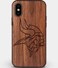 Custom Carved Wood Minnesota Vikings iPhone X/XS Case | Personalized Walnut Wood Minnesota Vikings Cover, Birthday Gift, Gifts For Him, Monogrammed Gift For Fan | by Engraved In Nature