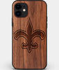 Custom Carved Wood New Orleans Saints iPhone 11 Case | Personalized Walnut Wood New Orleans Saints Cover, Birthday Gift, Gifts For Him, Monogrammed Gift For Fan | by Engraved In Nature