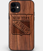 Custom Carved Wood New York Rangers iPhone 11 Case | Personalized Walnut Wood New York Rangers Cover, Birthday Gift, Gifts For Him, Monogrammed Gift For Fan | by Engraved In Nature